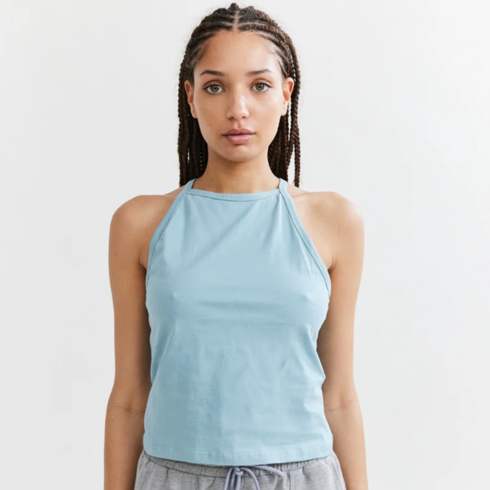 Livom Ribbed Racerback Camisole Tank Top Aqua Blue Size Large